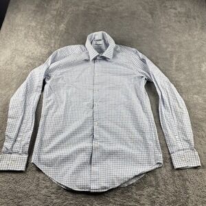 Calvin‎ Klein Slim Fit Dress Shirt Mens Medium 15.5 34-35 White Blue Plaid